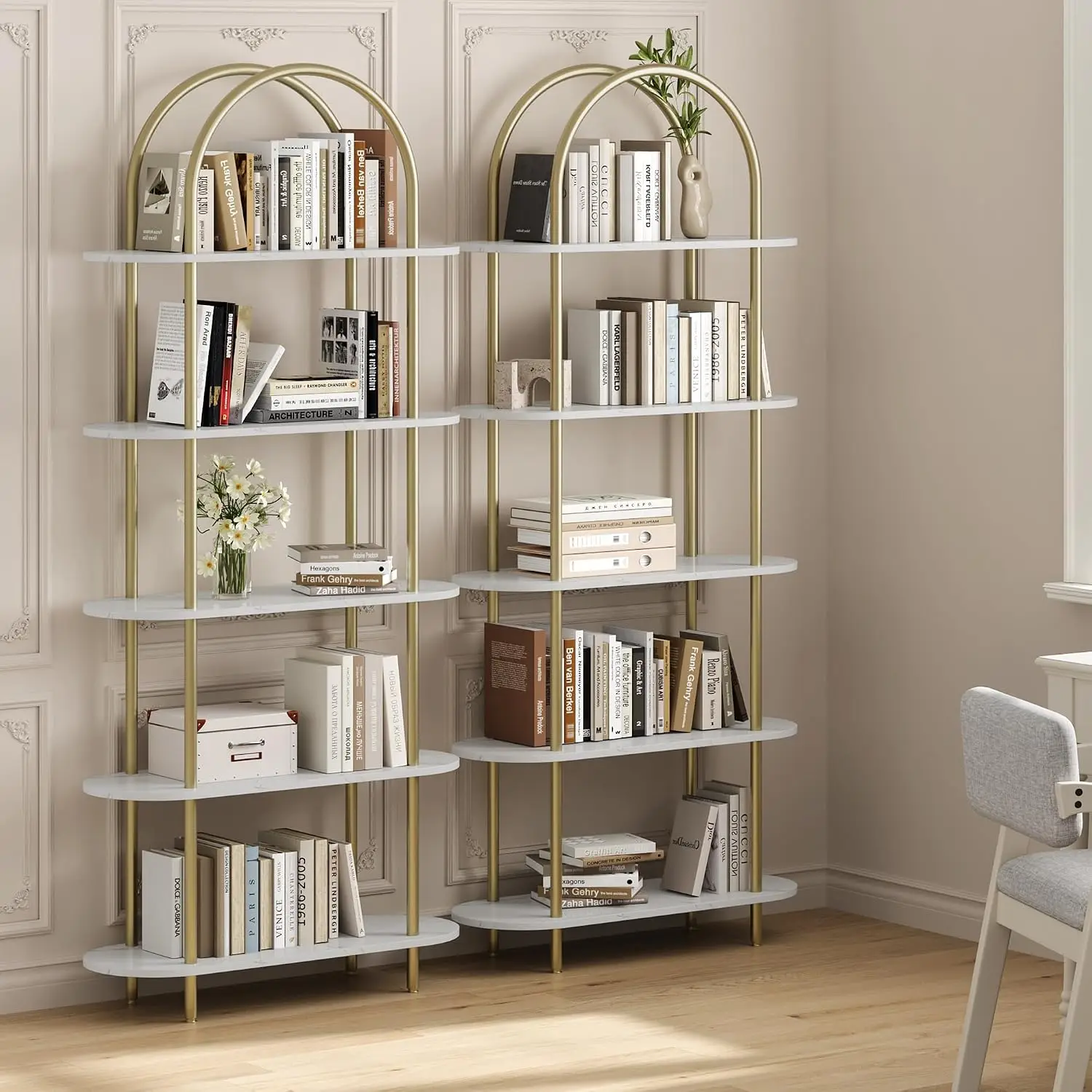 5-Tier Open Arched Bookshelf 180cm Metal Frame Storage Display Rack Office Home Library Customized