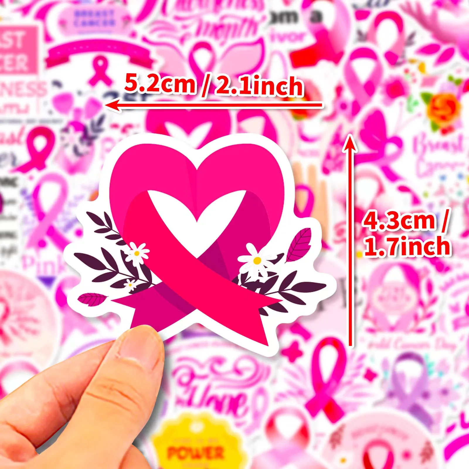 50pcs Breast Cancer Stickers, Breast Cancer Awareness Stickers Pink Ribbon Stickers Caring for Women's Health Waterproof  Decal