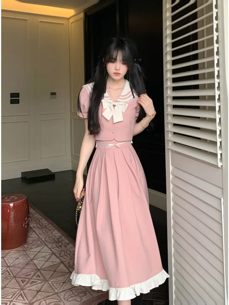 Spring And Summer New Styles Sets For Women 2 Pieces Sweet Top+A Line Long Skirt Fashion Dress Sets Women's Clothing Offers