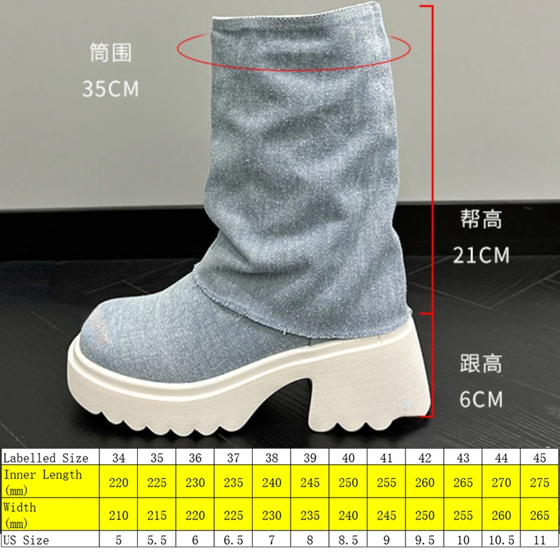 Fujin 6cm Denim Women Shoes Combat Chunky Heels Platform Wedge Chunky Sneakers Spring Autumn Ankle Booties Women Fashion Booties