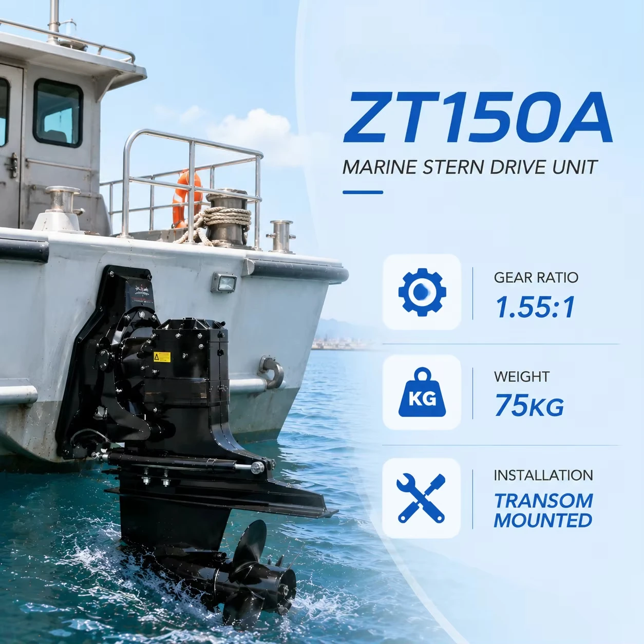 For Yadao ZT150A 150HP 4 Stroke Water Cooled Stern Drive Marine Diesel Engine Assembly with Gearbox for Fishing Boat