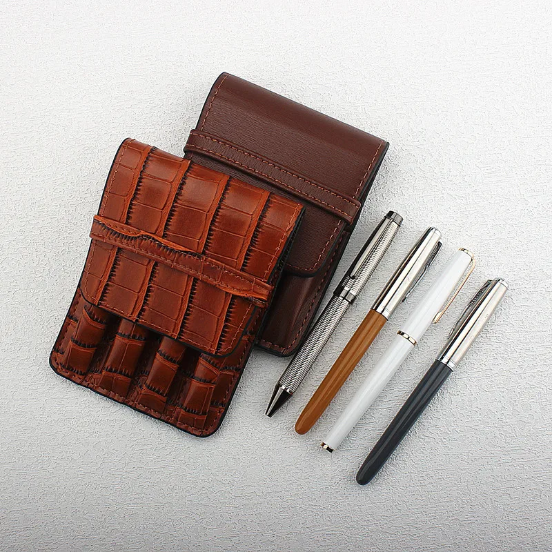 Luxury PU Leather 4 Slots Pen Case Pen Tray Holder Pencil Case Office School Supplies Pouch Creative Gift