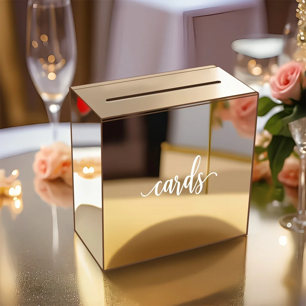 1 Set Elegant Golden Acrylic Wedding Guest Book Box with Envelope Slot for Receptions, Donations, Birthdays, Graduations Wedding