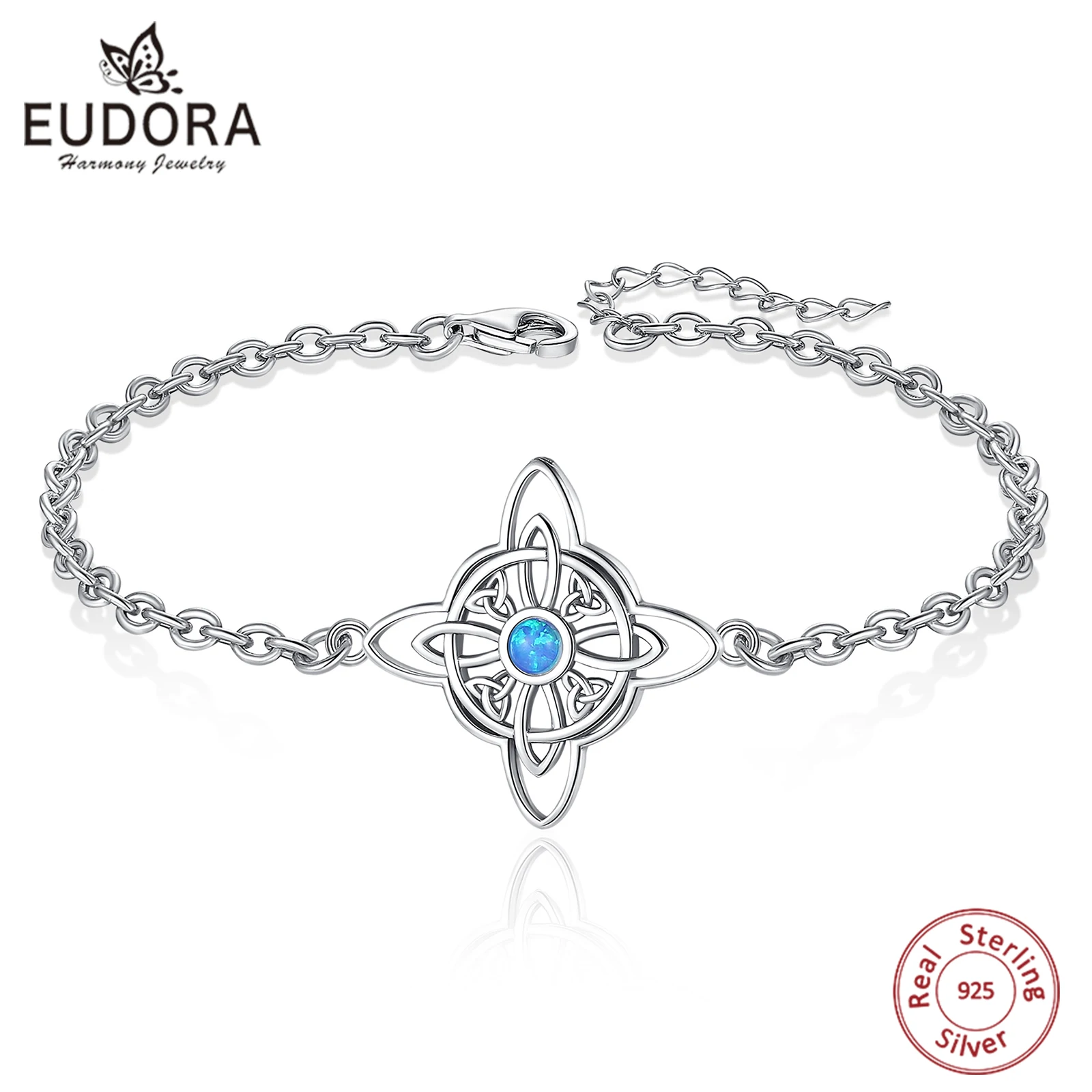 

Eudora 925 Sterling Silver Witch Knot Bracelet for Women Man Opal Irish Celtic Knot Witchcraft Chain Bracelet Wicca Jewelry Gift