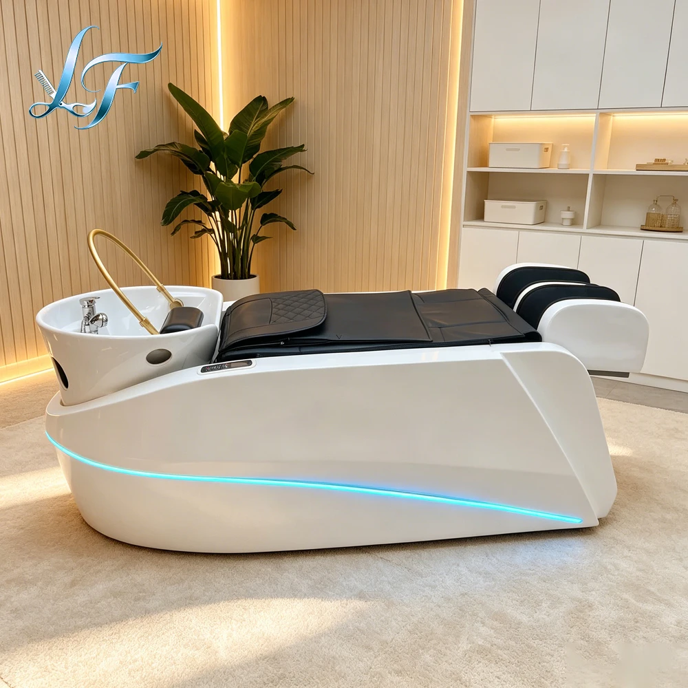 Salon Head Spa Shampoo Massage Bed Steam Water Circulation Fiberglass Ambient Light Armless Equipment