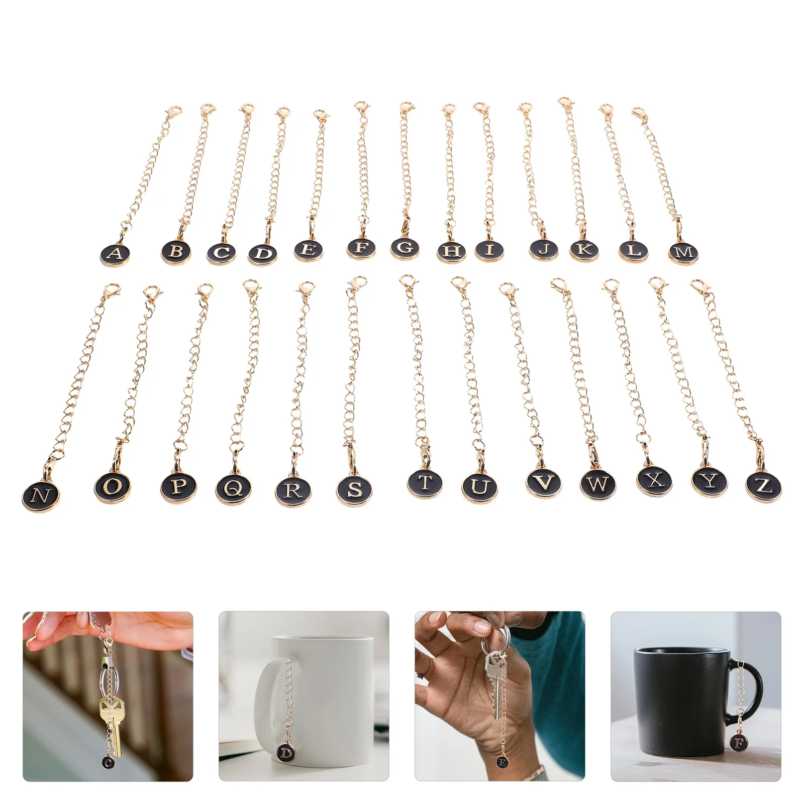 

26Pcs Letter Charm Chain Metal Pendant Lightweight Durable Lobster Clasp Decorative for Tumbler Cups Keys Backpacks Practical
