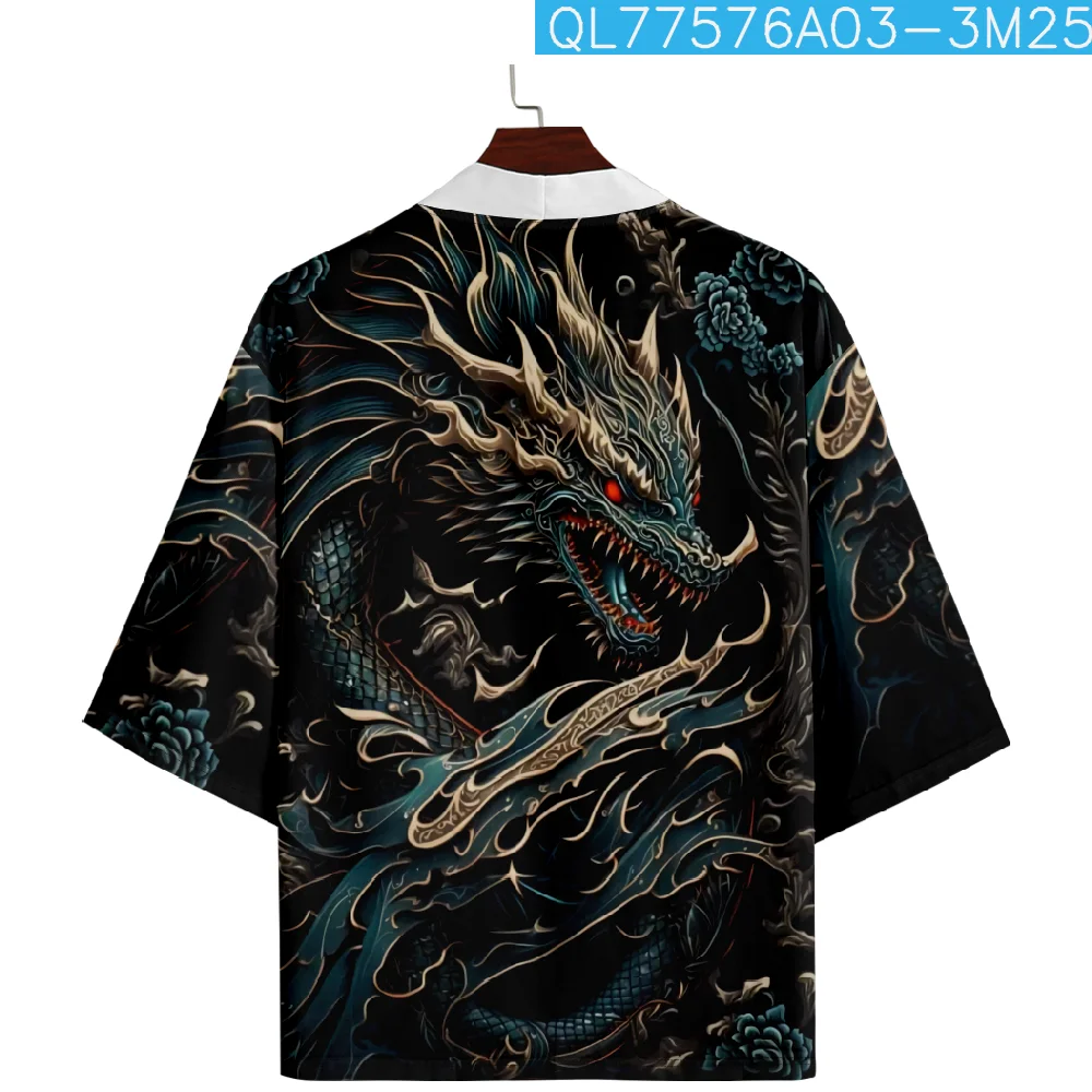 Moda japonesa dos desenhos animados dragão impressão preto quimono masculino feminino cardigan cosplay haori casaco de grandes dimensões roupas