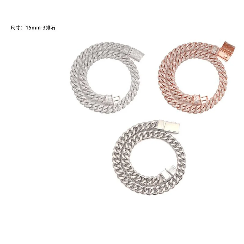 Icedminer 15mm Moissanite Bubble Cuban Link Chain Iced Out Necklace For Men Women S925 Silver Choker Pass Tester Hip Hop Jewelry