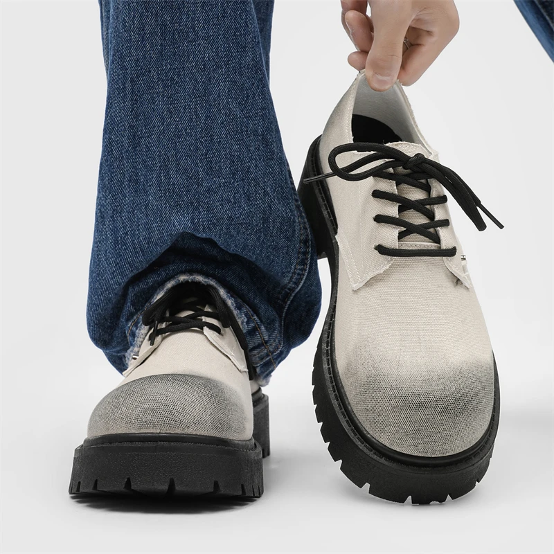 

New Mens Derby Shoes British-Style Big Round-Toe Chunky Platform Sneakers Original Breathable Casual Shoes for Streetwear aily