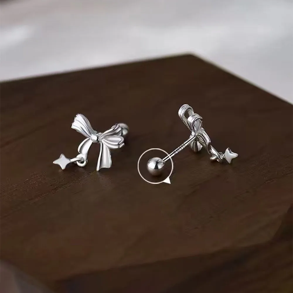Niche Luxury 925 Silver Needle Star Bead Screw Stud Earrings For Women Party Exquisite Cute Fashion Jewelry Accessible