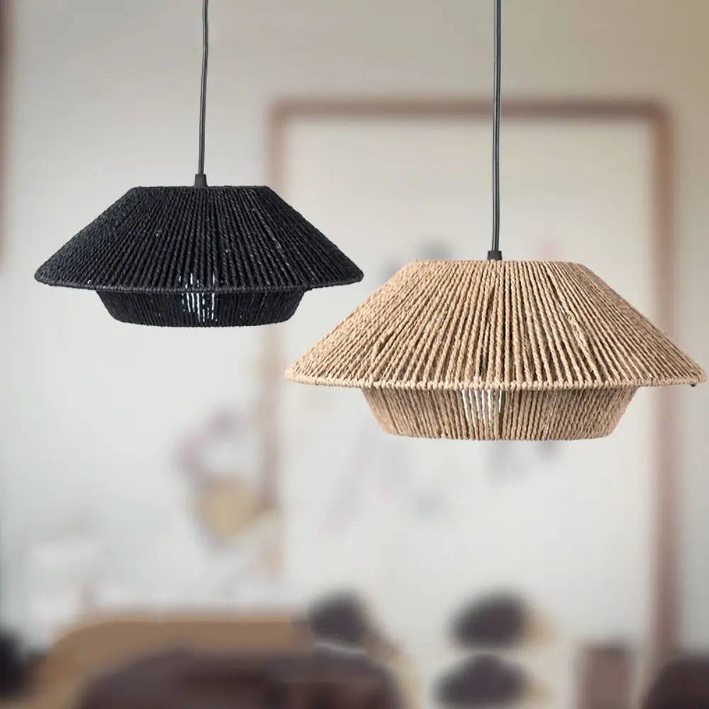 New Paper Weaving Ceiling Light Shade Barrel E27 Socket Simulated Rattan Lamp Shade Hand-woven Hollow Vintage Lampshade Hotel