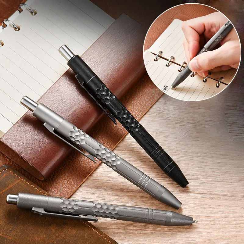 0.5mm Retractable Titanium Alloy Pen Signature Business Gift Bolt Action Pen for school with 5pcs Black G2 Pen refills