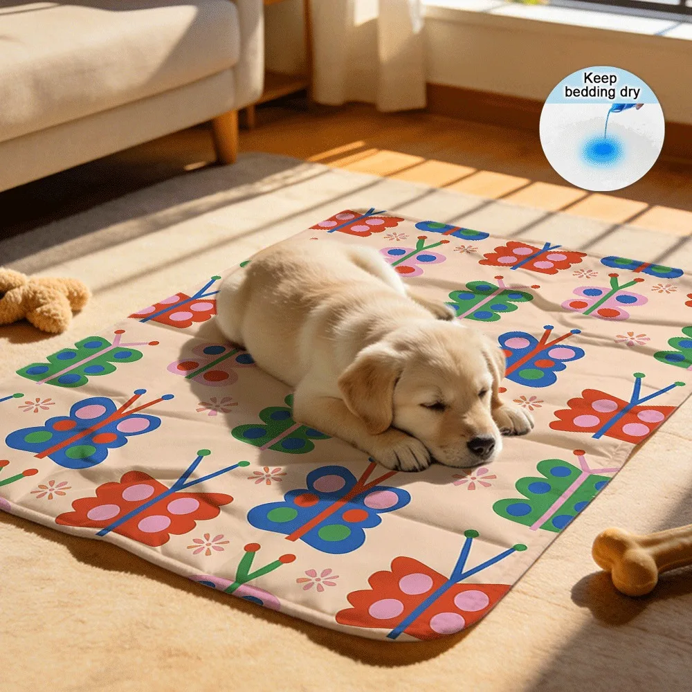Pastel Butterfly Floral Washable Reusable Anti-Odor Pet Pads Absorbent Liner for Multi-Pet Families