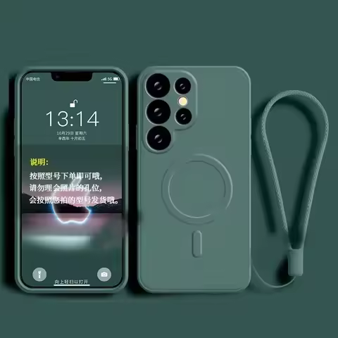 Wrist Strap Magsafe Liquid Silicone Case For Samsung Galaxy S25 Edge S24 Ultra S23 FE S22 S21 Magnetic Wireless Charging Cover