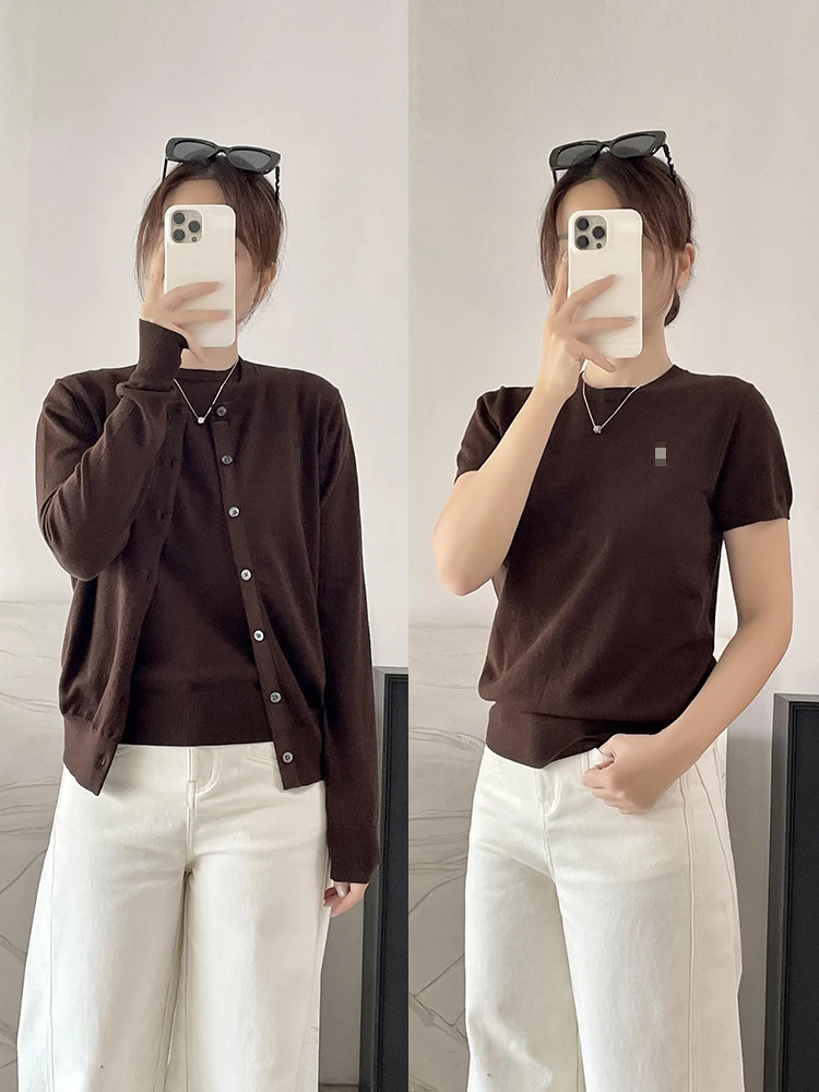 

Новый цветной вязаный круглый открытый кардиган Camere, классический универсальный хлопковый женский свитер с тонкой строчкой