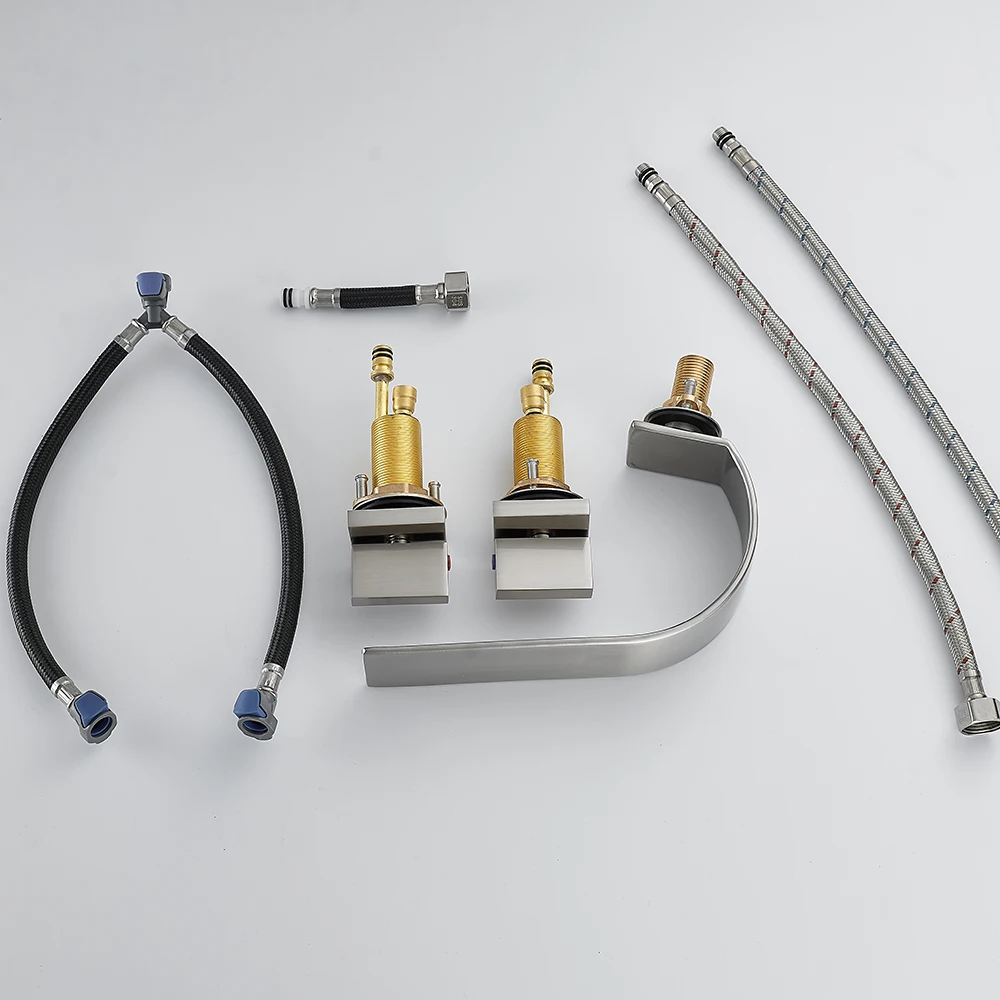 Imagem -05 - Bakala-deck Montado Torneira Cachoeira Torneira Misturadora do Banheiro Alças Duplas Escova e Ouro Bica Larga Banheira Peças