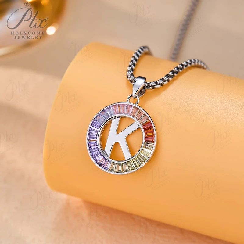 925 Silver Necklace Plated 18K Pendant Jewelry Lab Grown Sapphire Gemstones 26 Letters A to Z Silver Pendant Fine Jewelry Gift