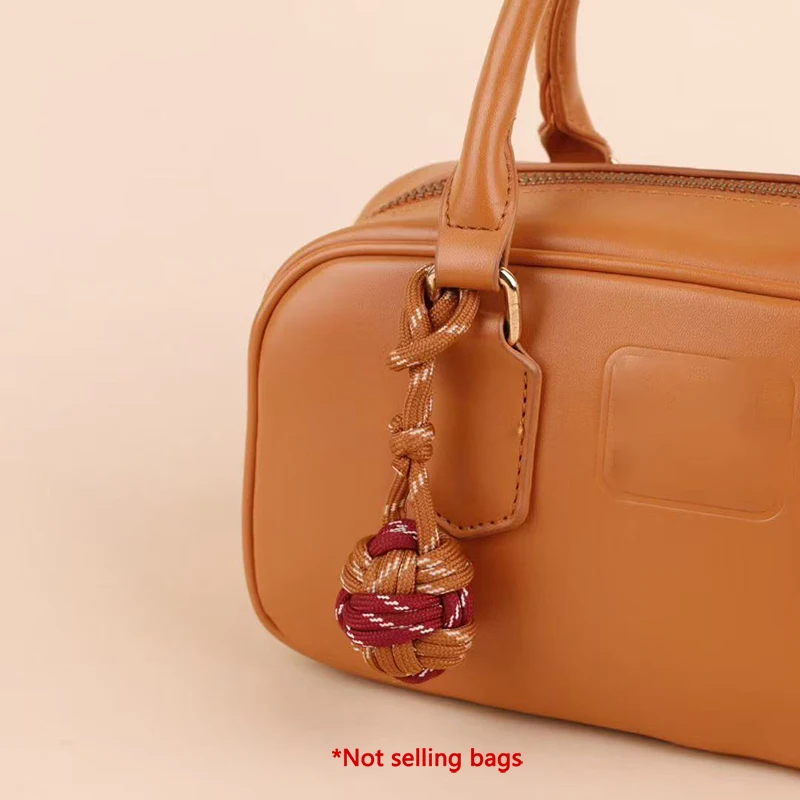 Ins style handbag charm, hand woven double colored ball cute creative hanging rope Nylon rope lock ball bag accessories
