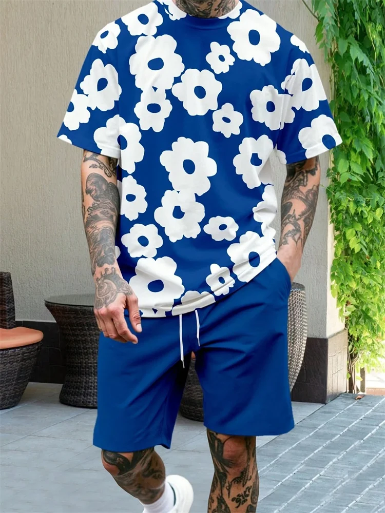 The 2025 New Men's Suit With Green Floral Prints Is A Breathable And Comfortable Summer Street Fashion Casual Wear