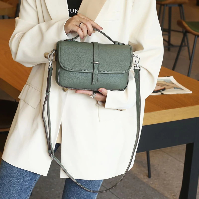 New Fashion Lady\'s Luxury Genuine Leather Messenger Bag Solid Color Simple Women Shoulder Bags Female Commute Square Handbag