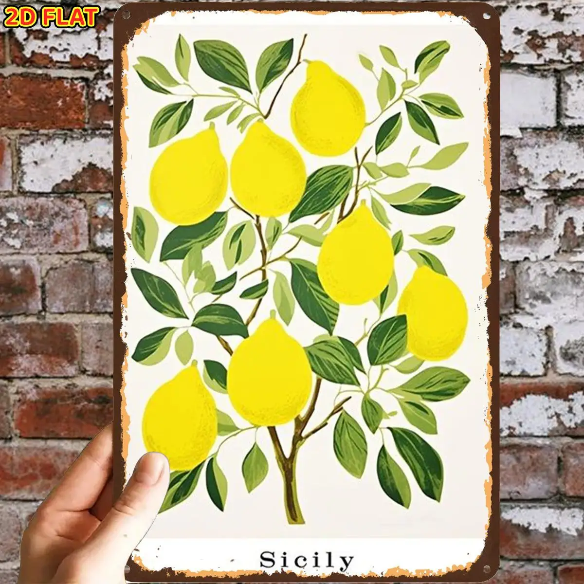 Sicily Lemon Tree Art Print Metal Iron aluminum Sign, Pre-Drilled Holes, Suitable for Indoor, Garden, Outdoor, Home, Office