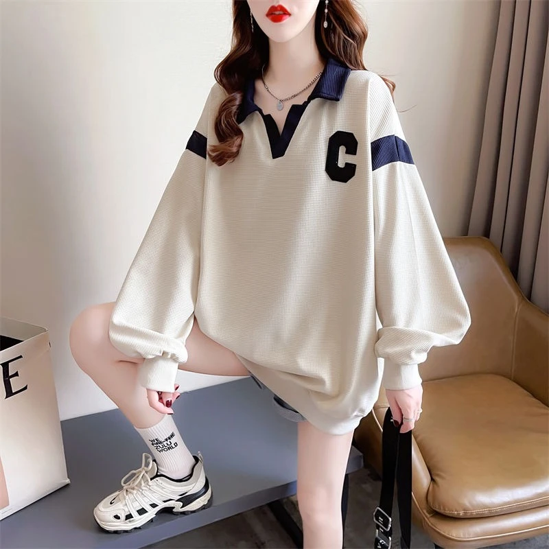 

Весенние и осенние женские толстовки, мешковатые с длинными рукавами, эстетичная корейская популярная одежда высокого качества, свободный женский пуловер, топ