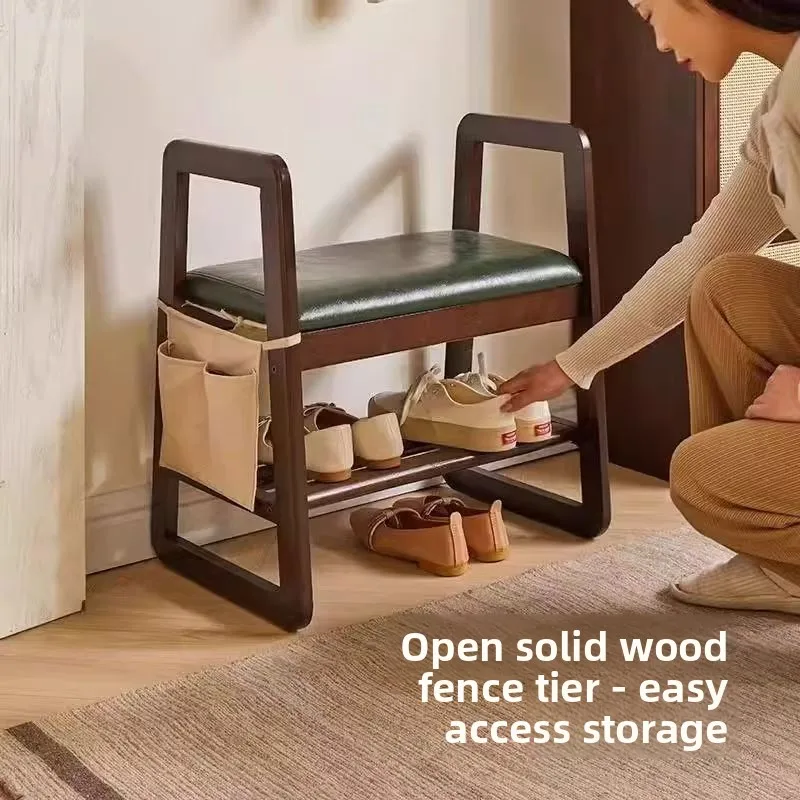 Household Solid Wood Shoe Changing Stool with Armrest At The Door, Shoe Wearing Stool Can Be Sat At Home, Stool At The Entrance