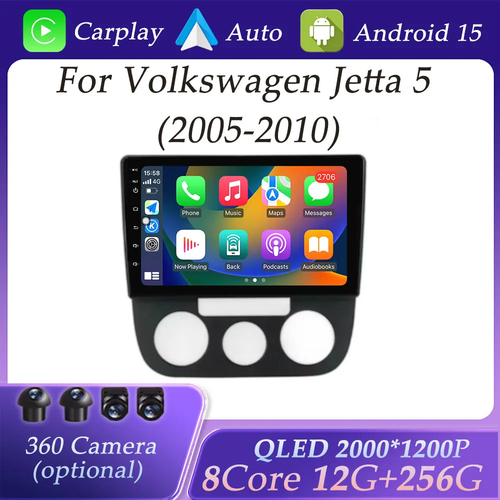 QLED Screen for Volkswagen Jetta 5 2005-2010 CarPlay Car Radio Video Audio Multimedia Player GPS Navigation BT Split Screen BT