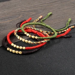 Handmade Tibetan Copper Bead Thread Braided Bracelet Red Lucky Rope Prayer Wristband Bracelets for Men Women Ethnic Jewelry Gift
