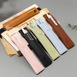Vintage Leather Pen Pouch with Secure Strap Attaching to Books Notebook Multi-Functional Pencilcase Portable Cowhide Pencil Case
