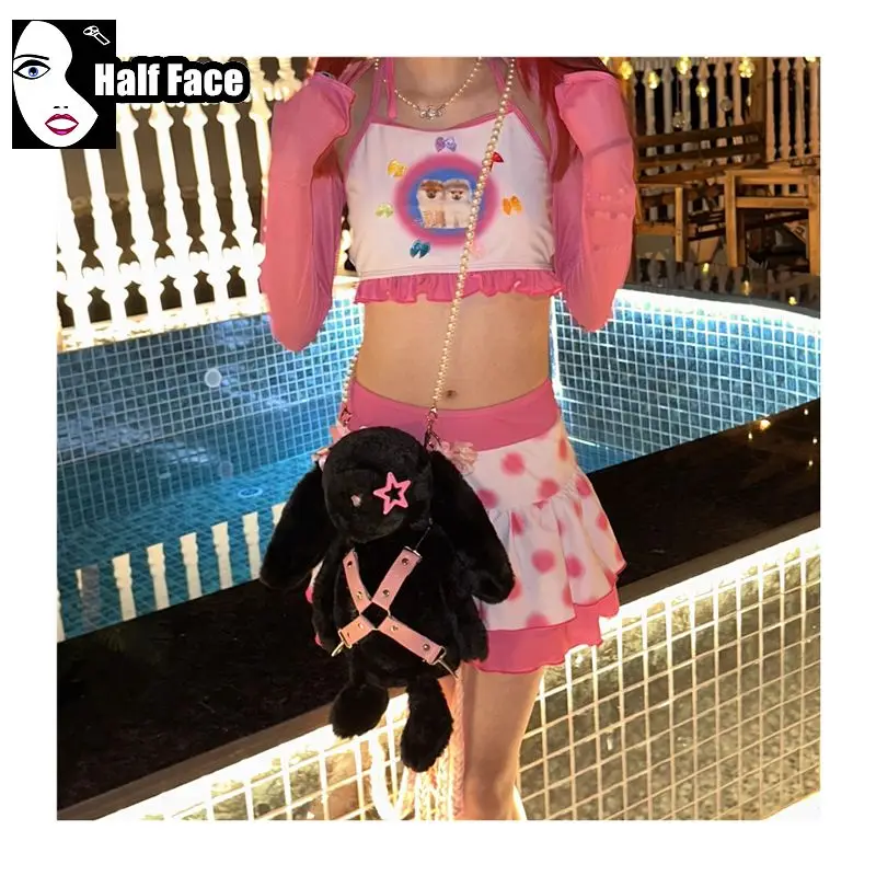 Y2K Girls Harajuku Gothic Women Punk Lolita Original Big White Rabbit DesignSubculture Small Backpack Cute Crossbody Bags Tote