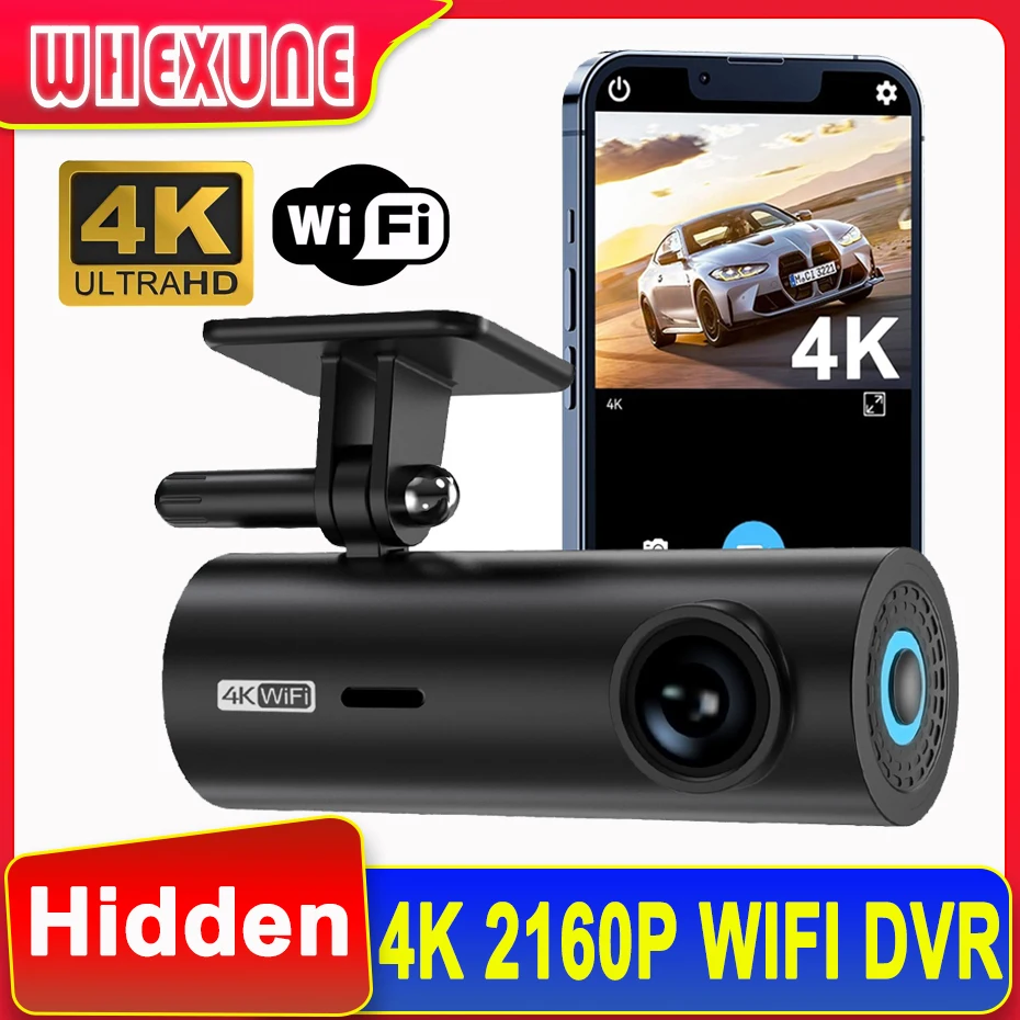 

WHEXUNE 4K UHD Car DVR Voice Prompt Dash Cam 3840*2160P WiFi Dashcams 1080P Car Camera Night Vision G-Sensor 24H Parking Monitor