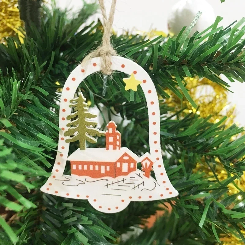 10PCS/Set Wooden DIY Christmas Tree Hanging Ornaments Pendant Bells Santa Claus New Year Decor Christmas Decorations for Home