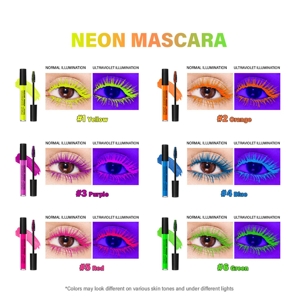 Fluorescent color mascara, long, curly, long-lasting, waterproof, non-smudge mascara