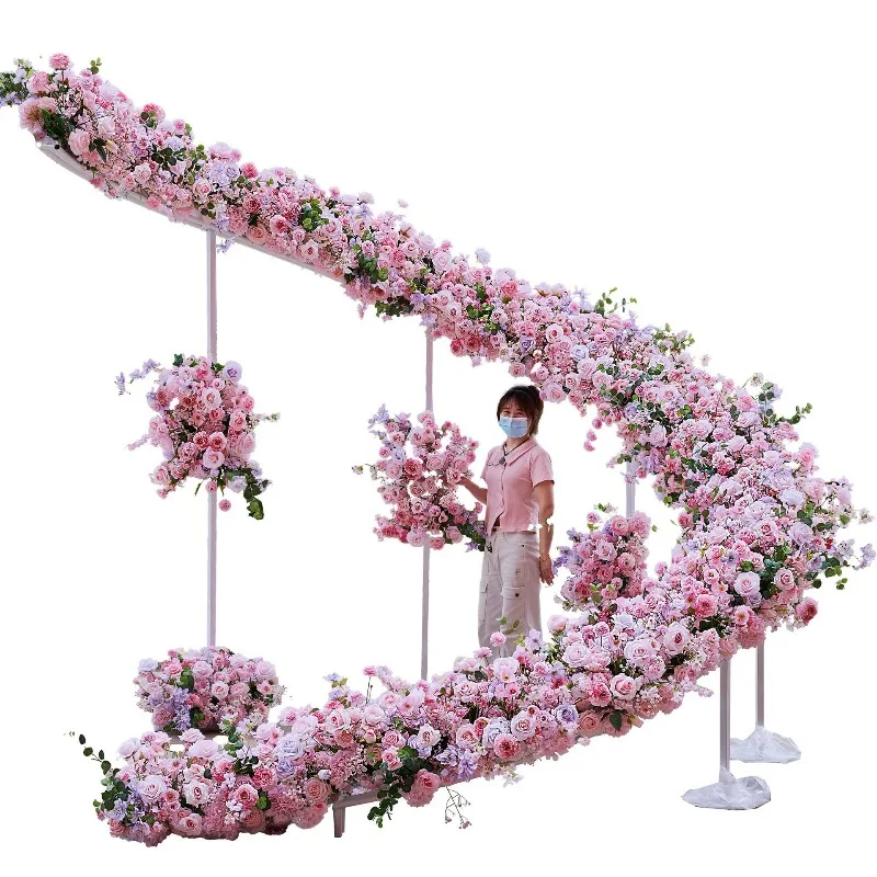 

Wedding spiral arch, pink floral wedding stage background decoration
