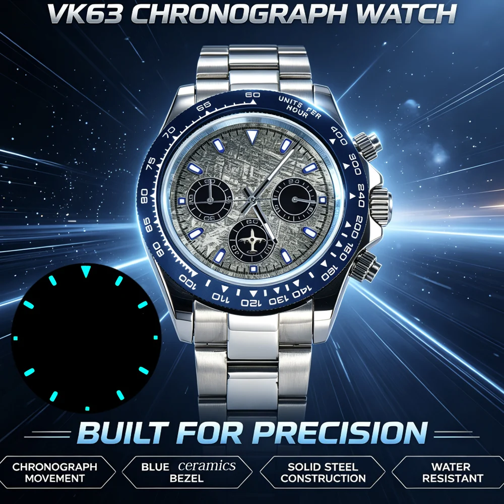 VK63 Chronograph Men Watch Ceramic Bezel Stainless Steel Bracelet BGW9 Luminous Dial Wristwatch Male Business Sport Custom Watch