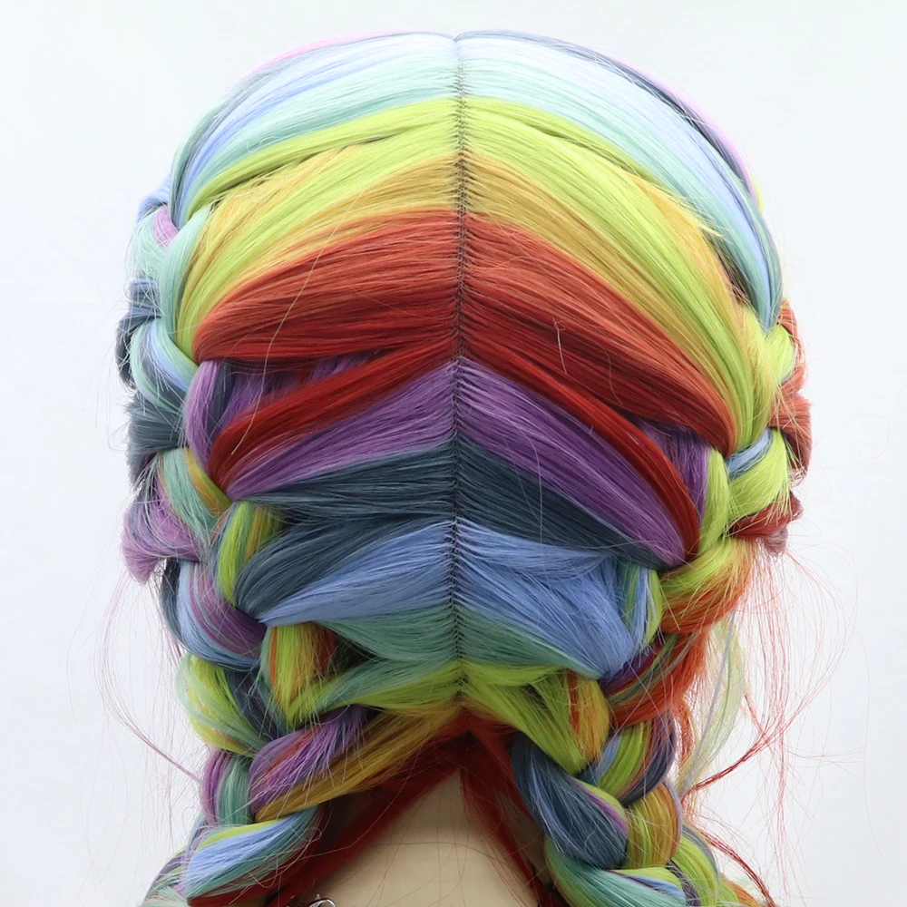 Sylvia Long Synthetic Lace Front Wigs for Women Braided Wigs Two Braids Wig Natural Hairline With Baby Hair Colorful Rainbow Wig