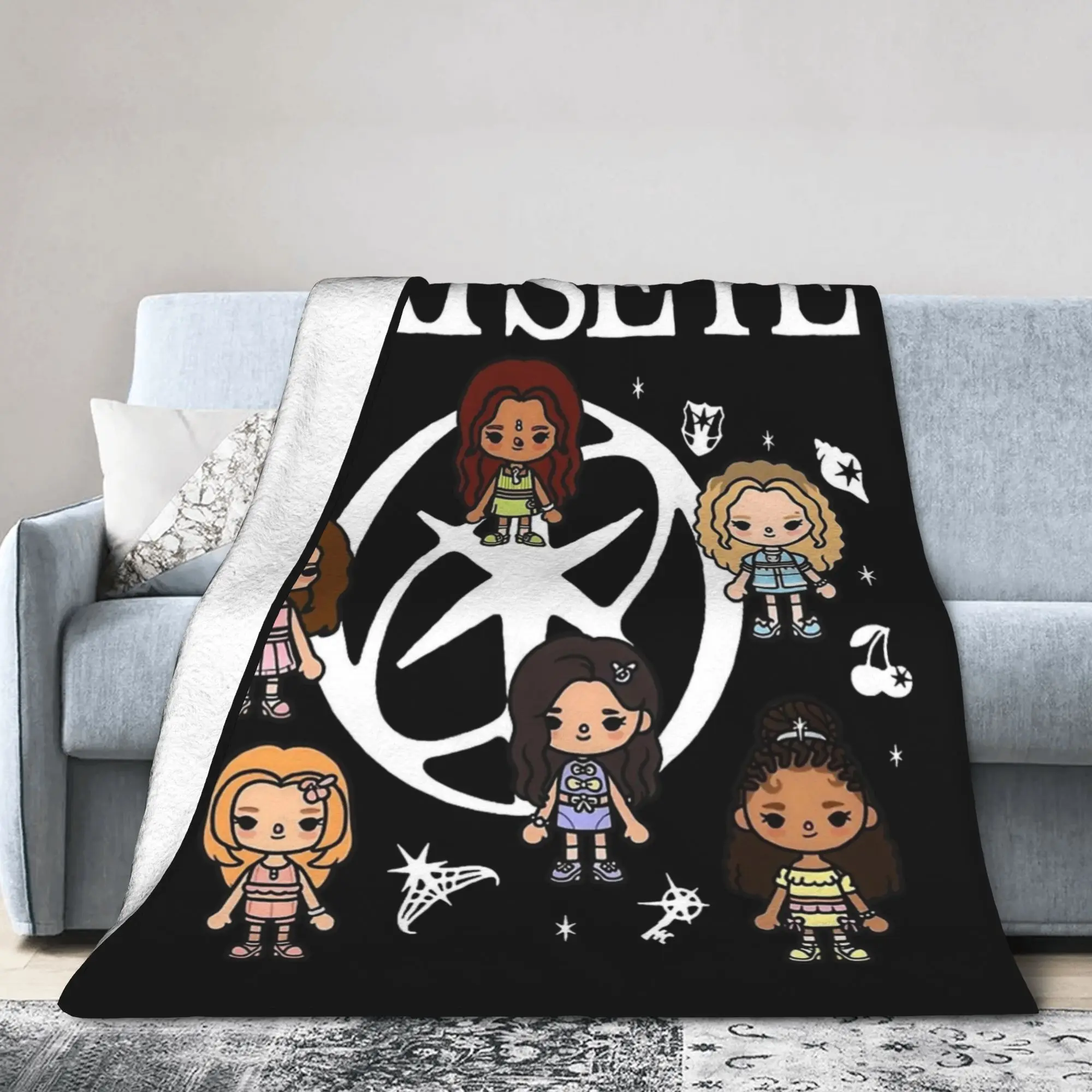 Katseye Chibi Katseye The Beautiful Chaos Tour Blankets Velvet Decoration Super Warm Throw Blanket for Bedding Travel Quilt