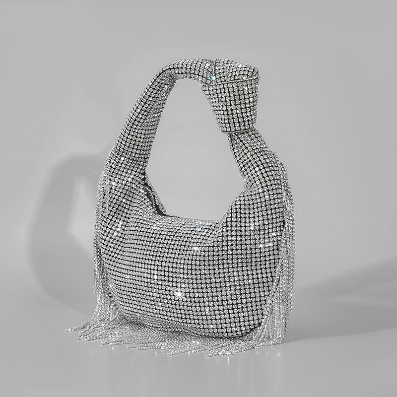 Imagem -05 - Bolsa Strass Borla para Mulheres Embreagem Designer com Alça Atada Bolsas para Festa à Noite Diamantes de Luxo Moda Feminina