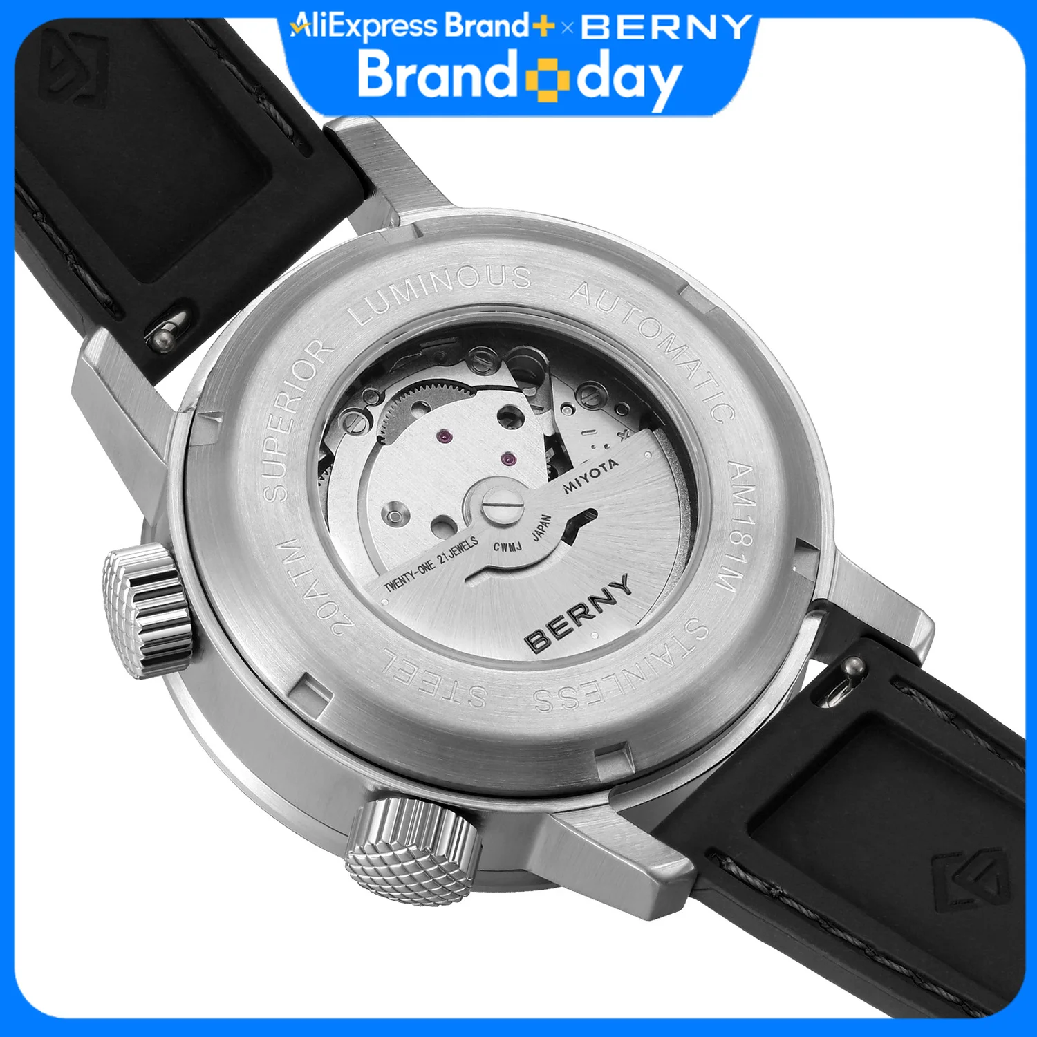 BERNY  Watch Crown Case Lens Part (Case&Crowns&Sappire Front Lens&Back Cover) for BERNY AM181M/AM181MS Accessories Replace