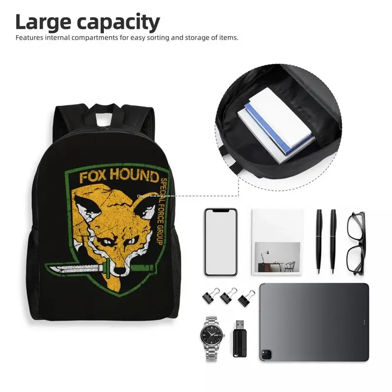 Customized Metal Gear Solid Fox Hound Backpacks for Women Men School College Student Bookbag Fits 15 Inch Laptop Video Game Bags