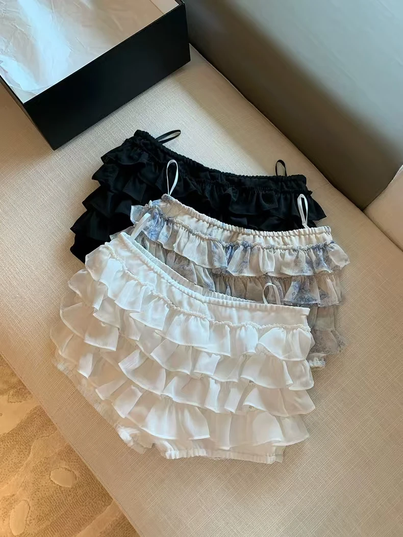المرأة الصيف الحلو الطبقات الكشكشة Pantskirt سيدة مرونة الخصر ضئيلة قصيرة Pantskirt