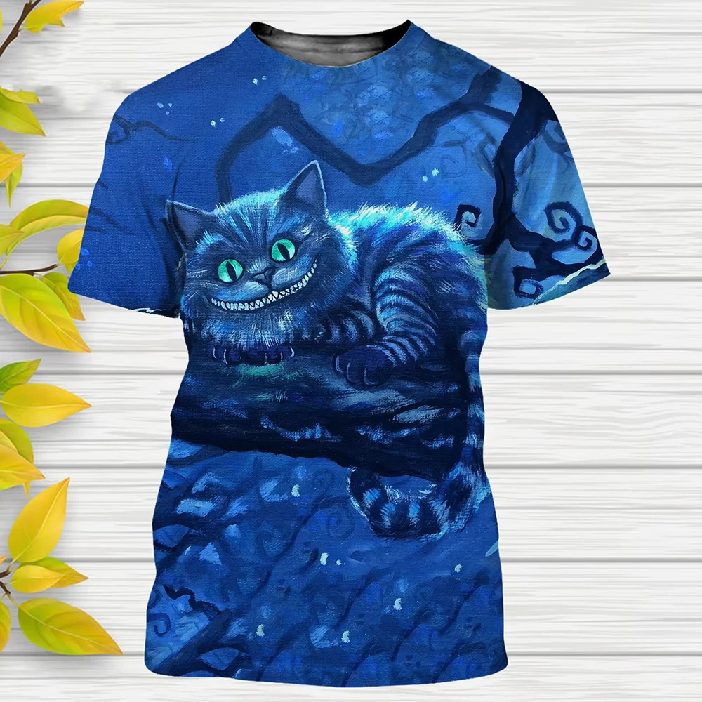 MINISO New Women T-Shirts Alice in Wonderland Cartoon Anime Cheshire Cat 3D Print Streetwear Kids Adults Fashion T Shirt Tops