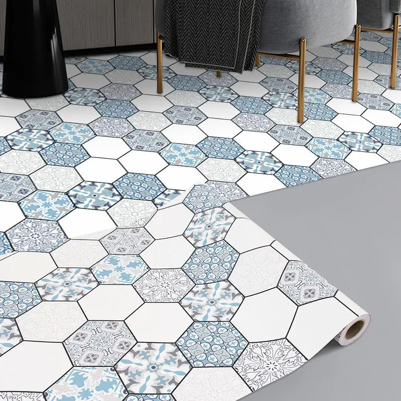 Self Adhesive Waterproof Thicken Tile Floor Sticker Bathroom Floor Non Slip Sticker Kitchen Toilet Living Room Decor PVC Sticker