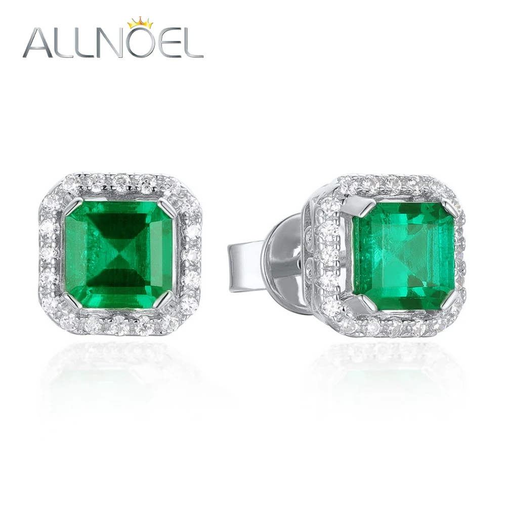 

ALLNOEL 0.79CT Lab Created Emerald 925 Sterling Silver Stud Earrings For Women Certified Classic Anniversary Fine Jewelry Gift