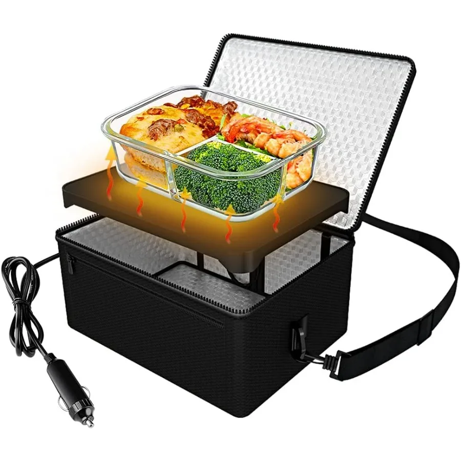 

[90W Faster] Portable Oven, 12V Car Food Warmer Portable Personal Mini Oven Electric Heated Lunch Box for Meals Reheating & Raw