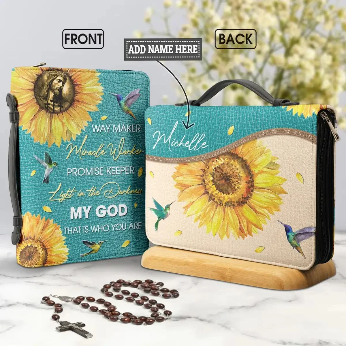 

Sunflower Bird Jesus Bible bags Hymns Print Leather Handbag Zipper Handle Bible Cover Carrying Case Study Book Holy Storage Box