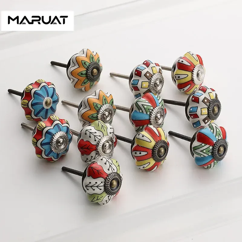 MARUAT Fancy Pumpkin Ceramic Handle Drawer Cabinet Door Pull Single Hole Ceramic Handle Cabinet Pull Simple Furniture