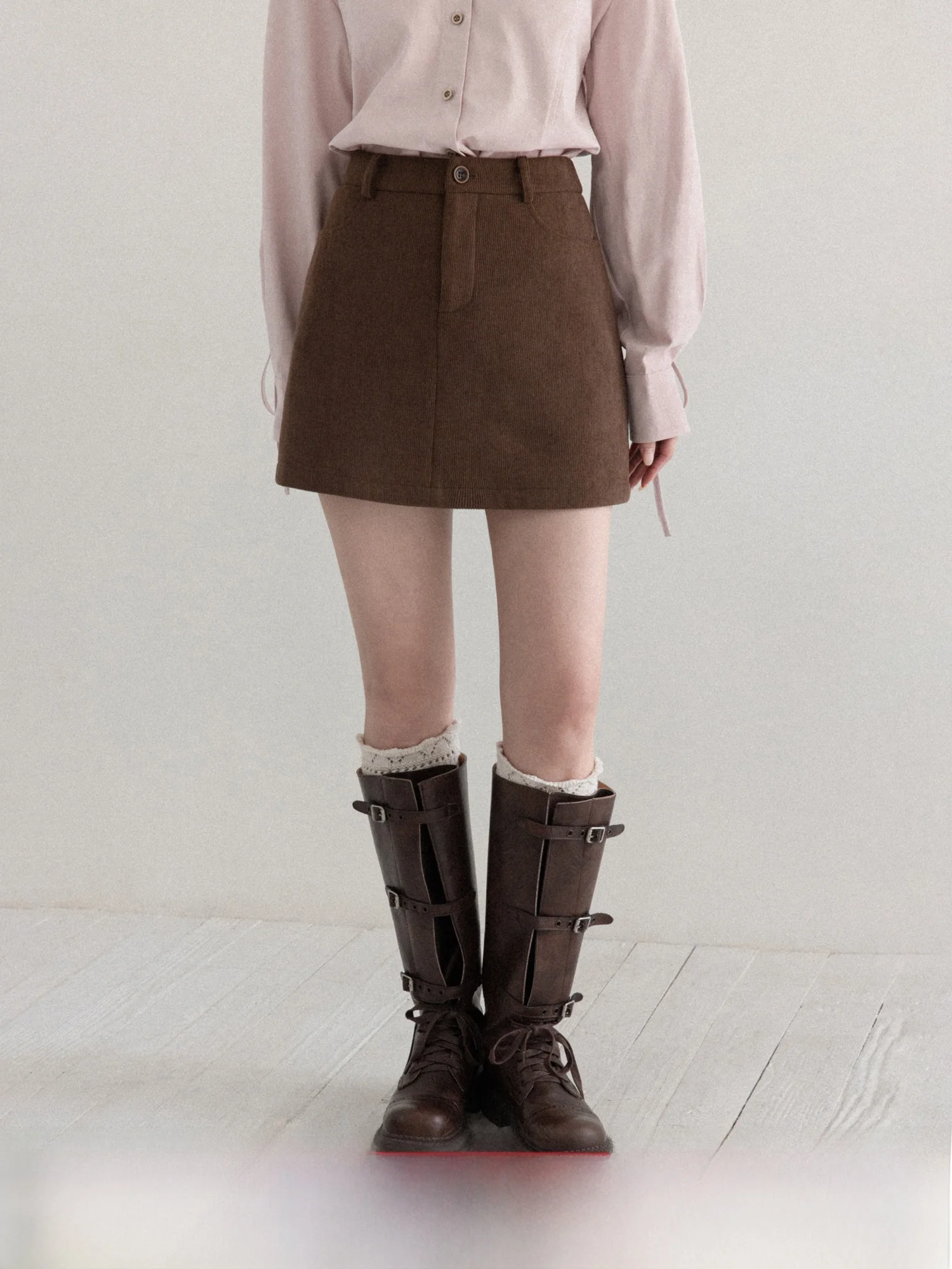 슬리밍 하이웨이스트 A라인 미니스커트 여성용 겨울 신상 인조가죽 따뜻한 캐주얼 스커트 폴리에스터 원단 지퍼 여밈