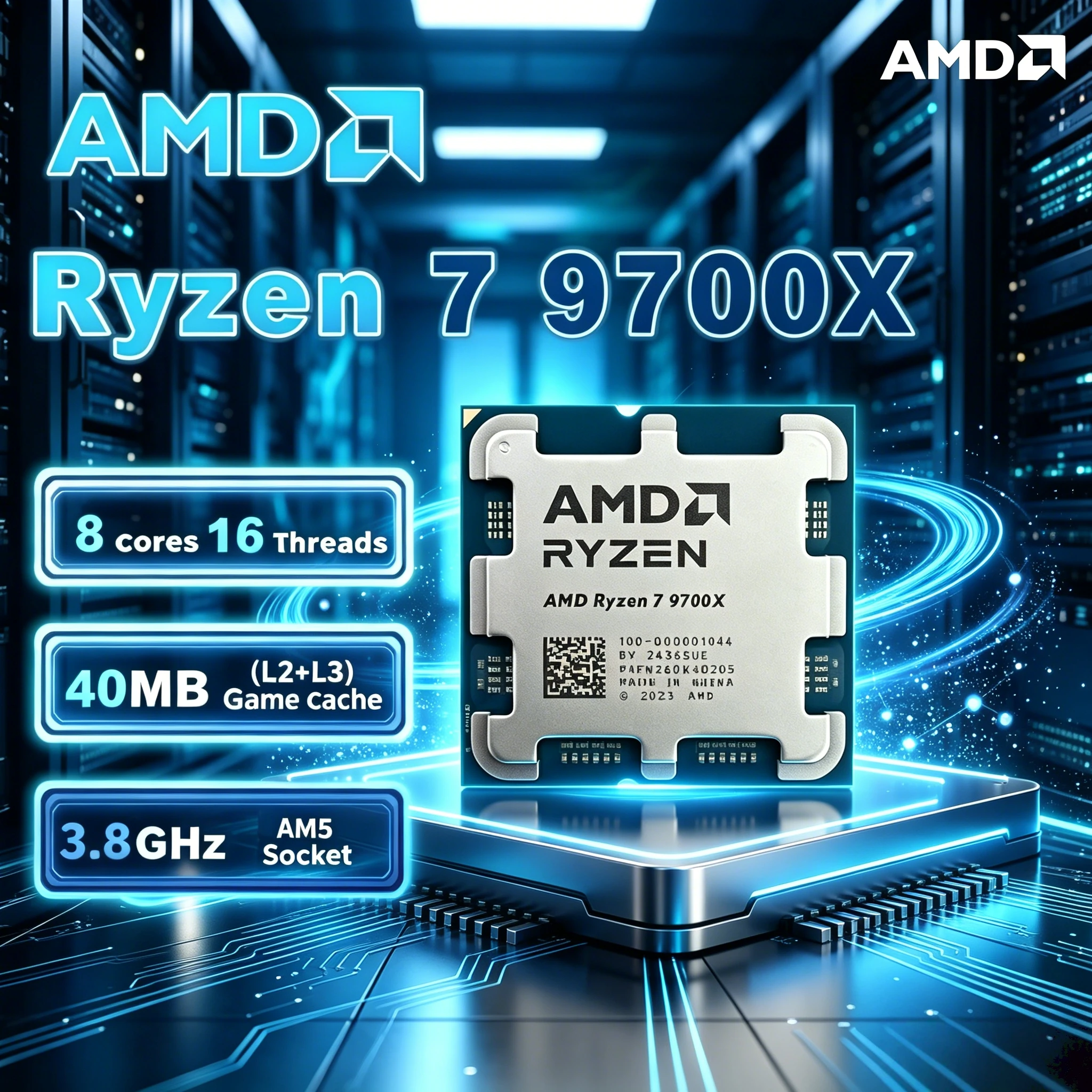 

AMD Ryzen 7 9700X 8-Core 16-Thread Zen 5 CPU 5.5 GHz Bst 32MB L3 Cache 65W AM5 w/ DDR5 & PCIe 5.0 & Eff & Unlocked & Reliable